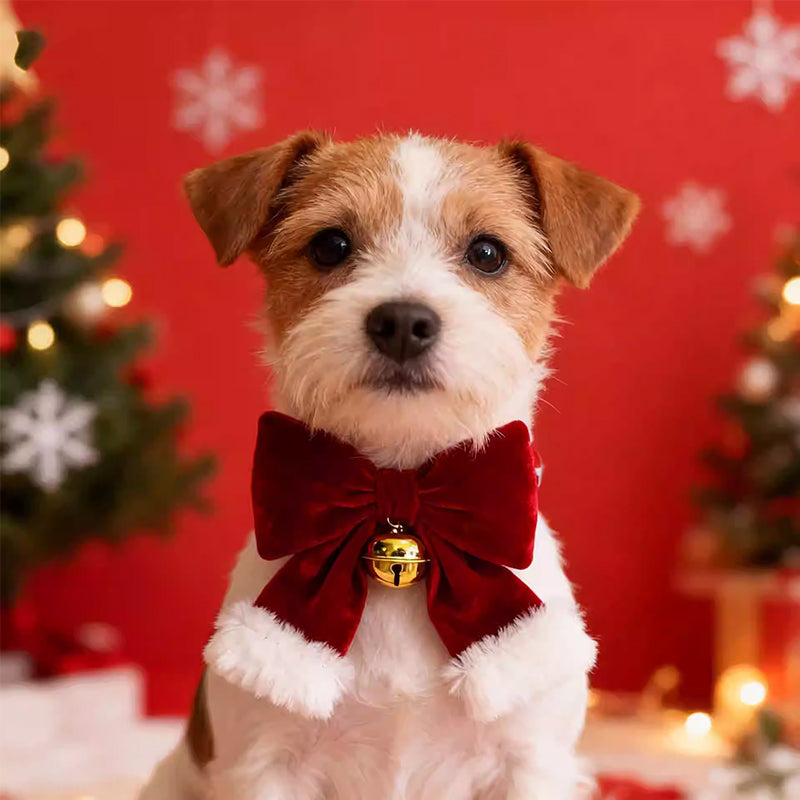 Christmas Pet Collar Pendant – Cute Cartoon Charm with Bow & Bell for Dogs & Cats