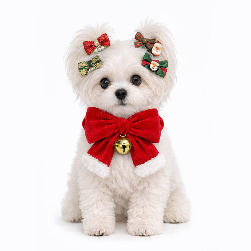 Christmas Pet Collar Pendant – Cute Cartoon Charm with Bow & Bell for Dogs & Cats