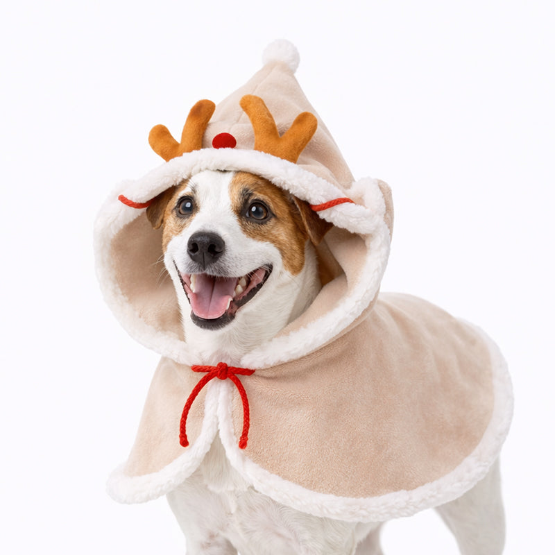 Cute Christmas Reindeer Pet Cape – Soft Hooded Costume for Dogs & Cats
